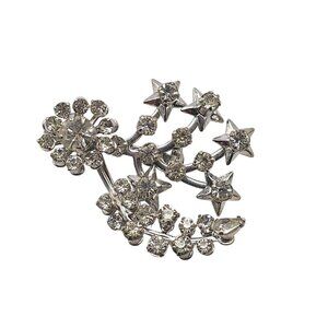 Vintage Clear Rhinestone Starburst Brooch Pin Silver Tone Wedding